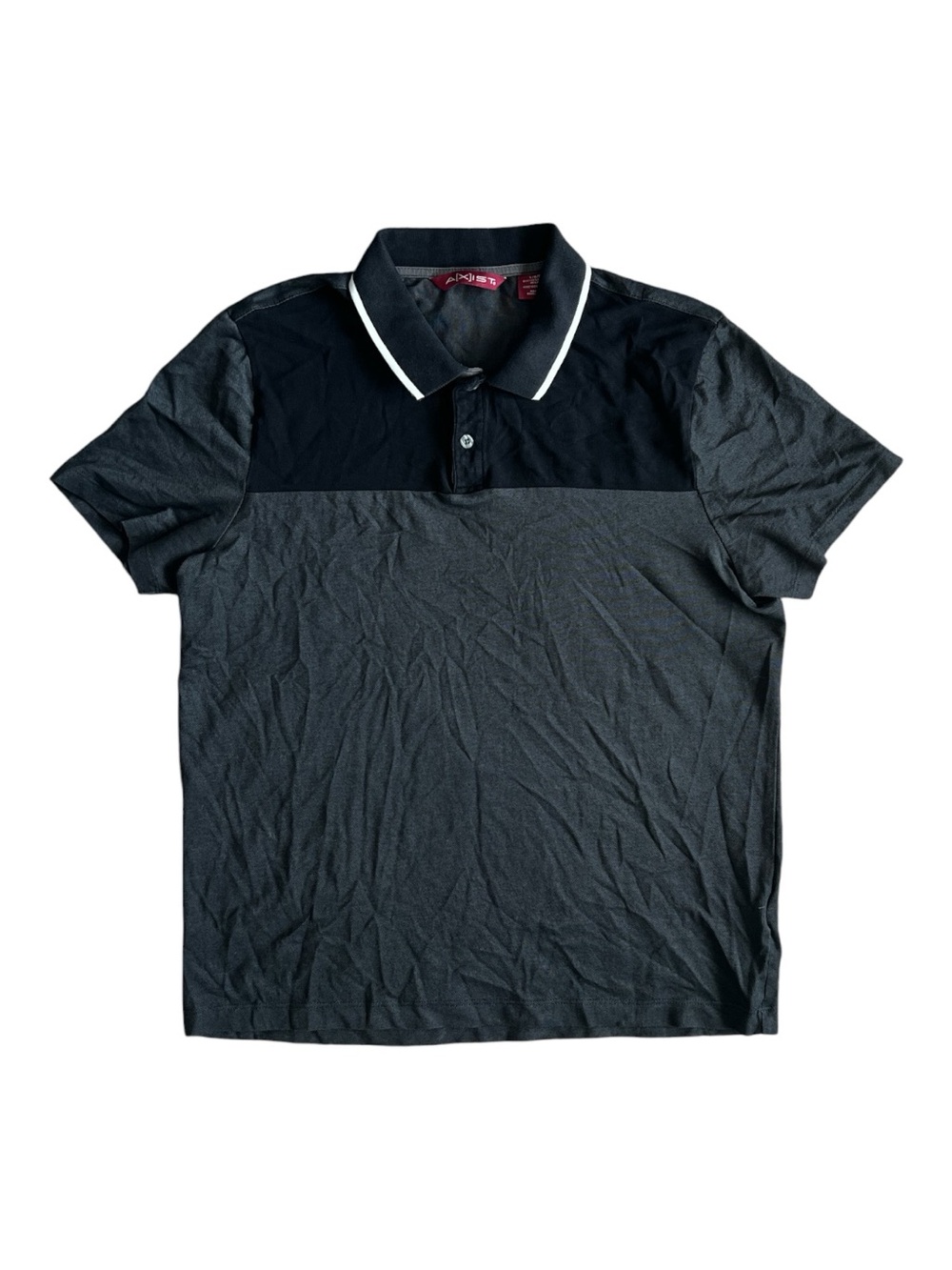 Axist Two-Tone Black & Charcoal Polo with White-Trim Collar Size Large